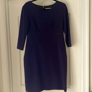 Tahari Purple Dress with Faux leather piping, size 8